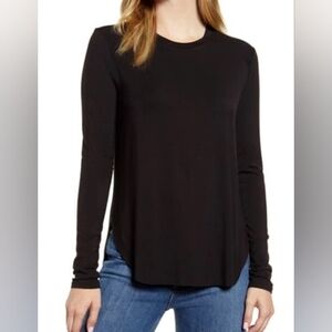 Halogen Super Soft  Black Long Sleeve Top Asymetric Hem Size S